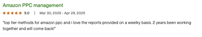 Client review: "..top tier methods…. 2 years been working together…"