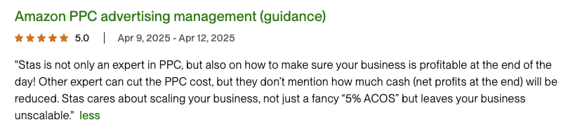 Client review: "…Stas cares about scaling your business..."